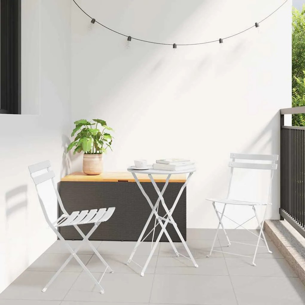 Conjunto de Bistro Dobrável de 3 Peças vidaXL Branco Aço