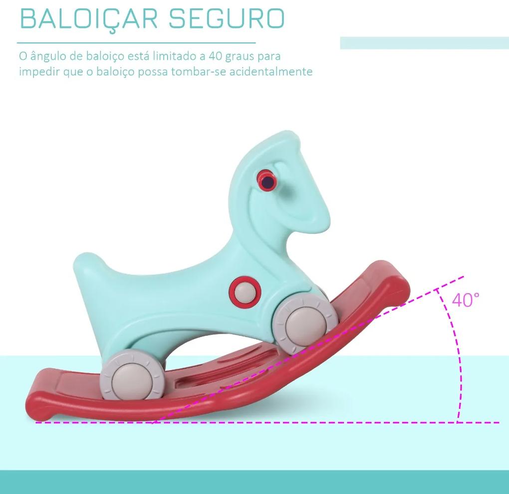 Cavalo Baloiço para Bebés 2 em 1 Carro Andador com Rodas e Efeitos Sonoros e Guiador Brinquedo Infantil para Crianças acima de 1 ano 73x36x43cm Azul e