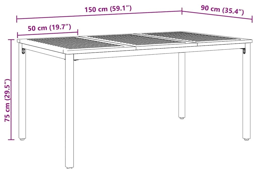 Mesa de Jardim 150 x 90 x 75 cm em Madeira de Acácia e Metal