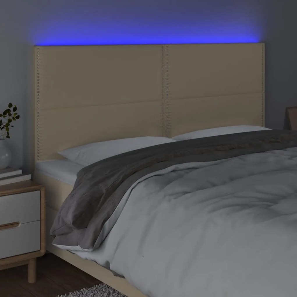 Cabeceira cama c/ LED tecido 180x5x118/128 cm crème