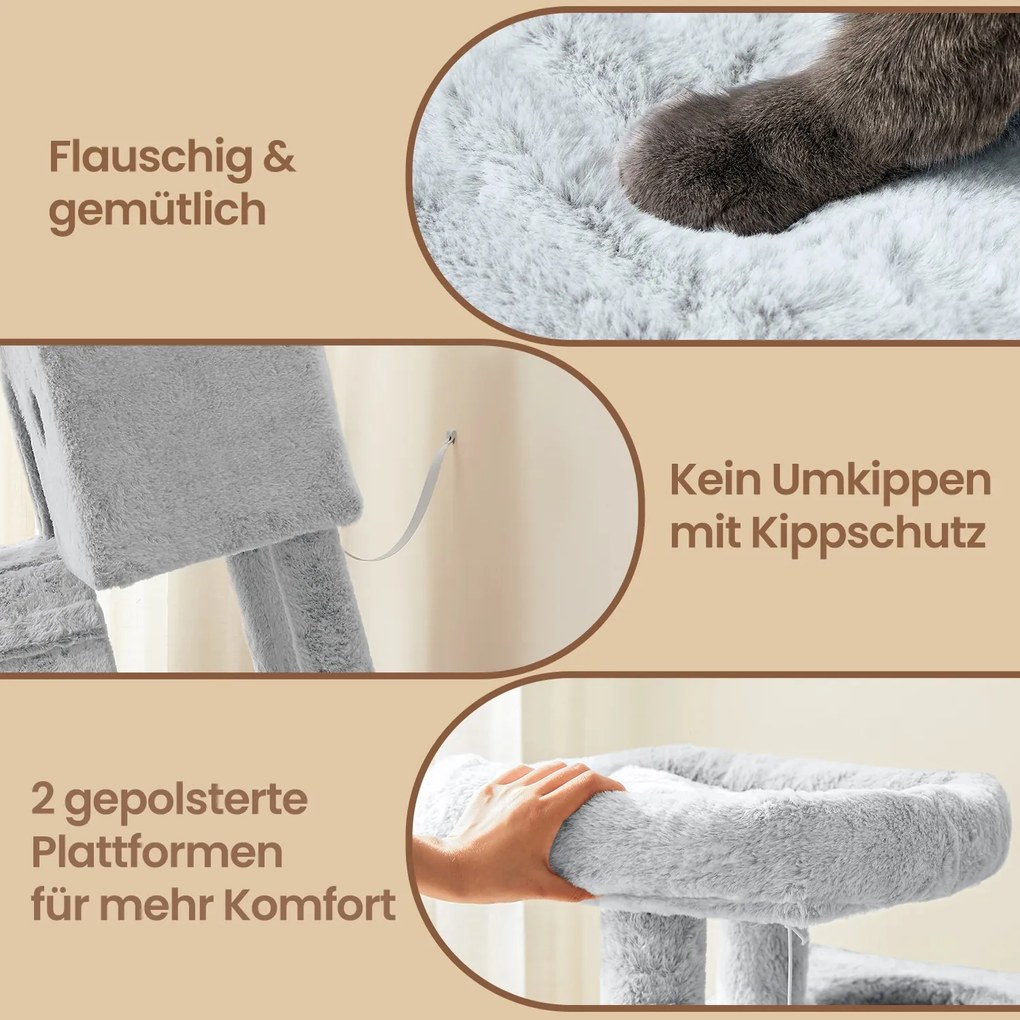Arranhador para gatos com revestimento macio 49 x 49 x 135 cm Cinza