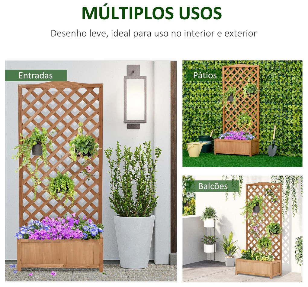 Outsunny Floreira com Treliça de Madeira Caixa de Plantio com Suporte para Plantas Trepadeiras para Cultivo de Plantas Flores Terraço Jardim Exterior 76x36x170cm Marrom