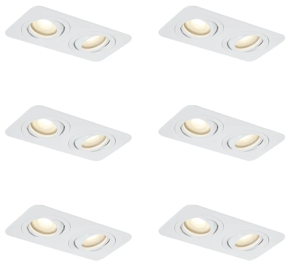 Conjunto de 6 focos embutidos redondos brancos GU10 50mm giratórios e inclináveis IP44 2-Light - Alberto Moderno