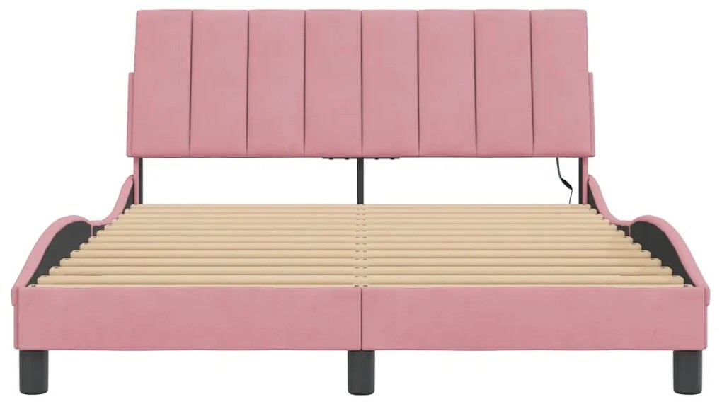 Estrutura de cama c/ luzes LED 140x200 cm veludo rosa