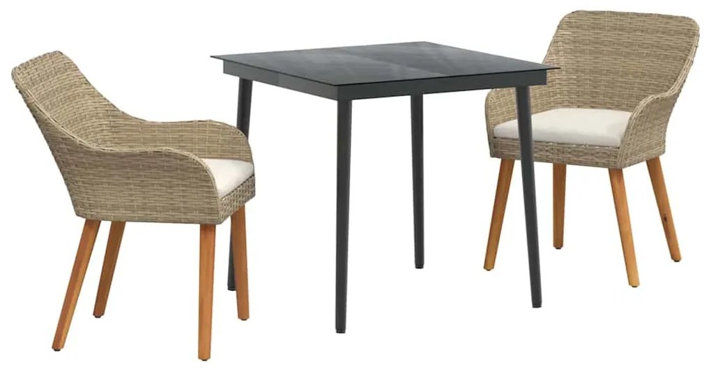 Conjunto de Jantar de Jardim 3 Peças Bege em Rattan Sintético