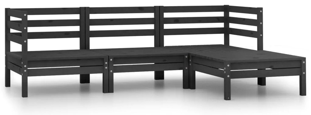 4 pcs conjunto lounge de jardim pinho maciço preto