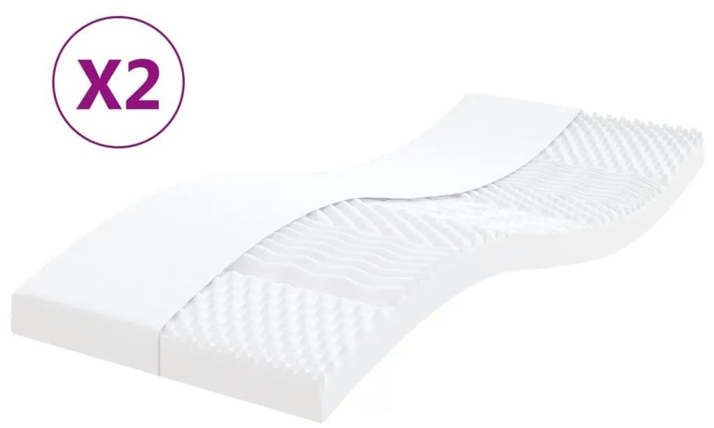 vidaXL Colchões de espuma 2 pcs 90x200 cm 7 zonas dureza 20 ILD branco
