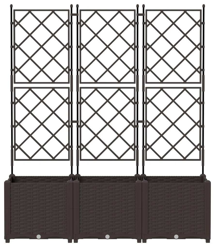 Vaso de Jardim com Treliça 3 pcs Castanho 120x40x143 cm