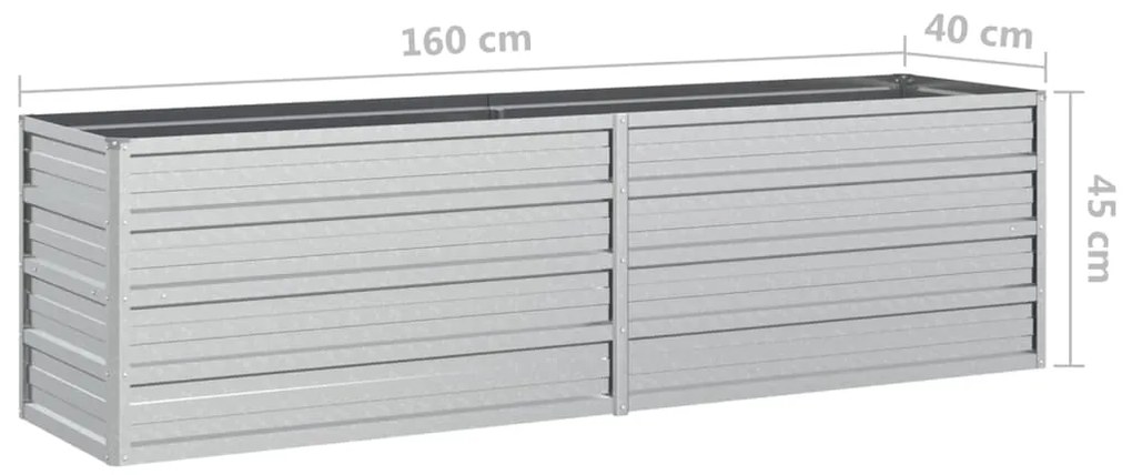 Canteiro elevado de jardim 160x40x45cm aço galvanizado prateado