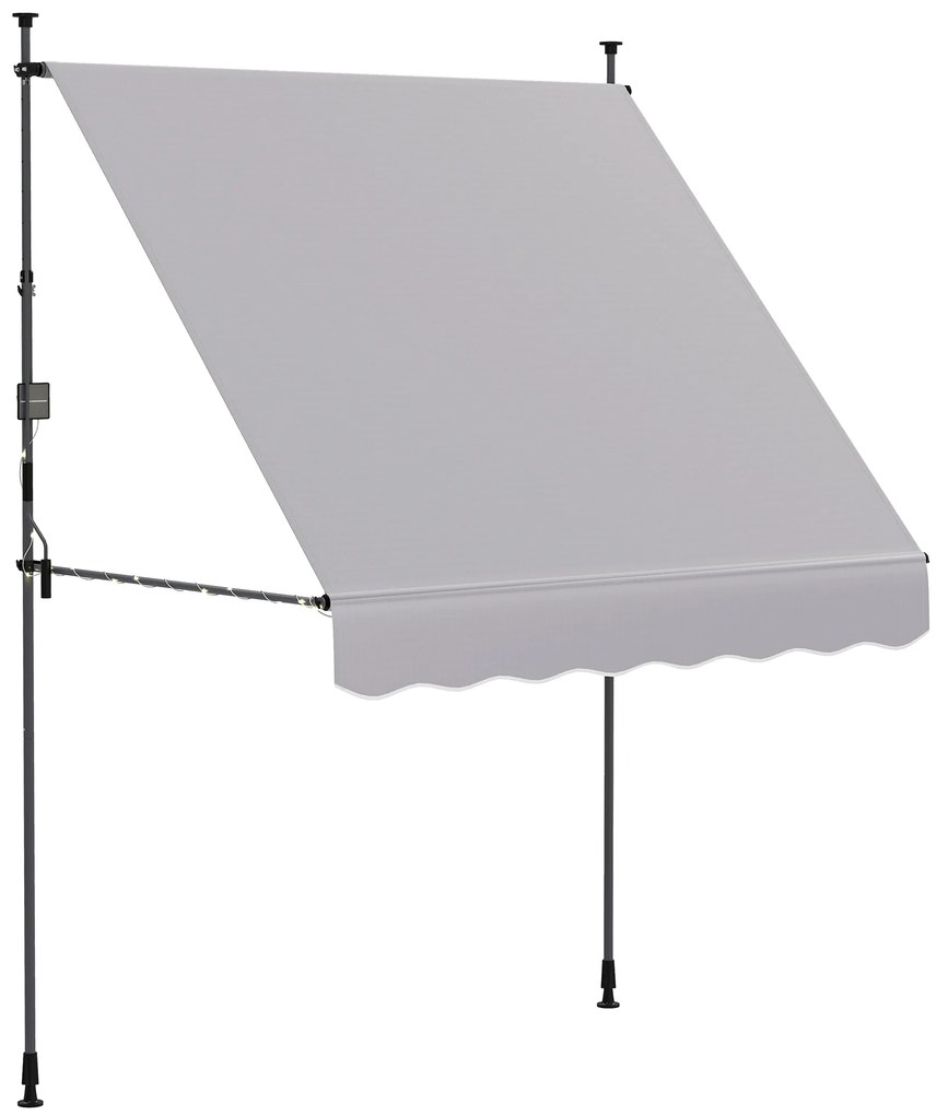 Outsunny Toldo Manual Retráctil 2x1,2 m Toldo Exterior Enrolável Altura Ajustável com Manivela 210-310 cm Proteção UV30+ Cinzento