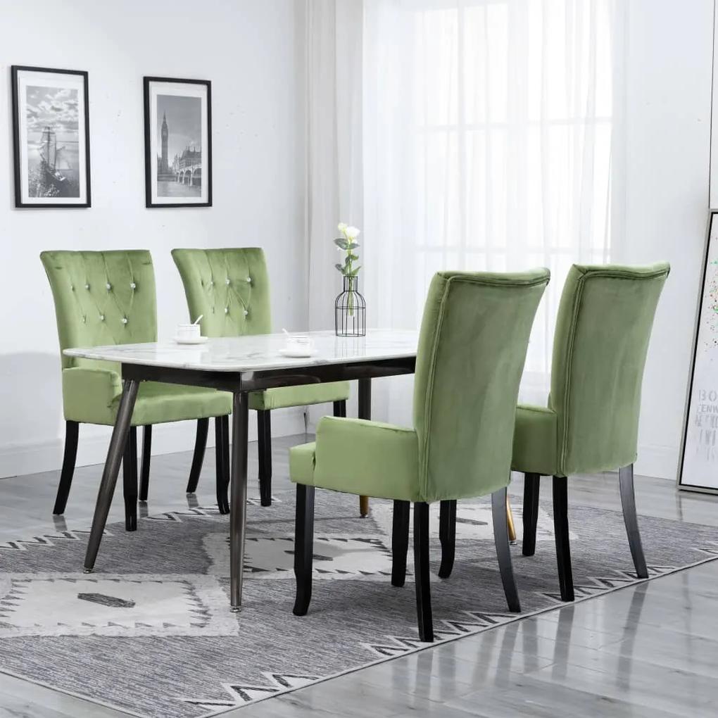 276915 vidaXL Cadeira de jantar com apoio de braços 4 pcs veludo verde-claro