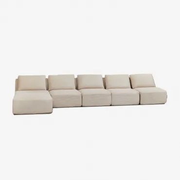 Sofá Modular Chaise Longue Esquerdo De 5 Peças Em Veludo Embalado A Vácuo Temple Linho Veludo Bege Linho - Sklum