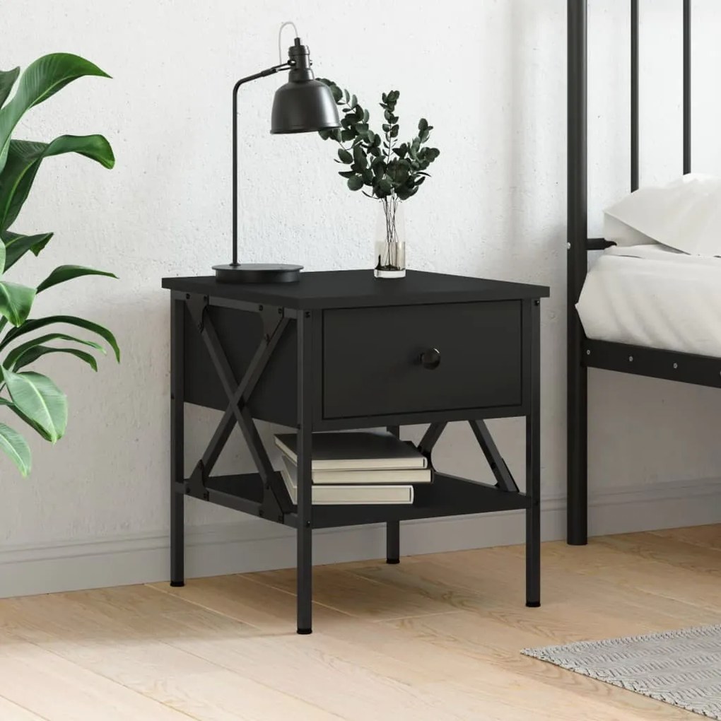 vidaXL Mesa de cabeceira 40x42x45 derivados de madeira preto