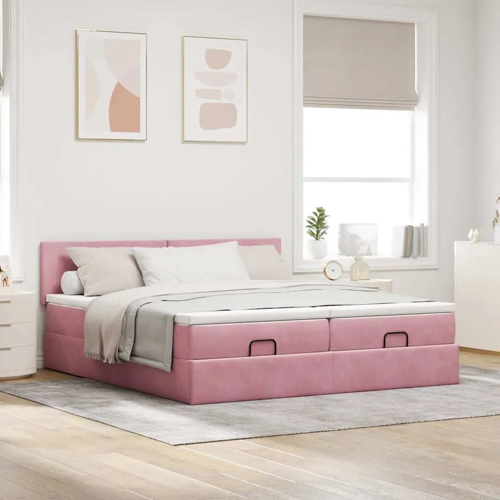 Estrutura de cama otomana com colchões 180x200 cm veludo rosa