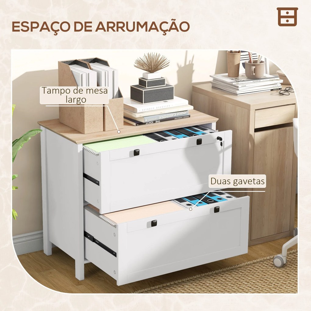 HOMCOM Armário de Escritório Móvel Arquivador com 2 Gavetas 2 Barras S