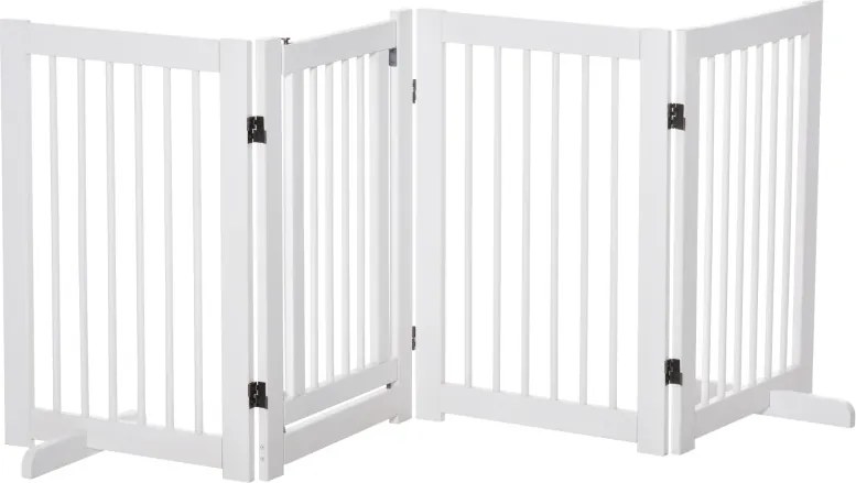Barreira de Segurança para Cães 204x36x75 cm em Madeira Dobrável para Escadas e Portas para Cães Pequenos e Médios de 4 Painéis Branco