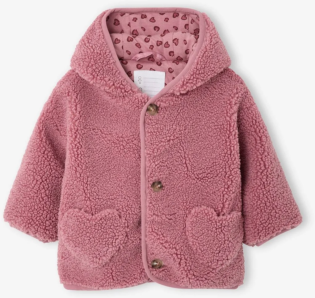 Casaco em sherpa, com forro estampada "leopardo", para bebé rosa-velho