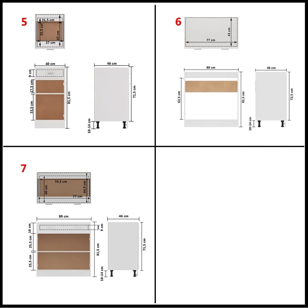 7 pcs conjunto armários de cozinha derivados de madeira branco