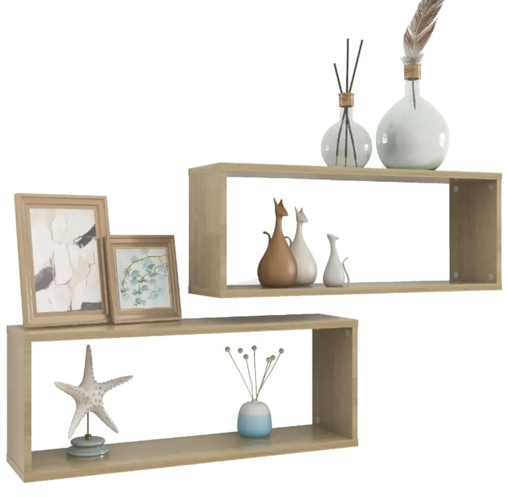Prateleiras parede forma de cubo 2 pcs carvalho sonoma