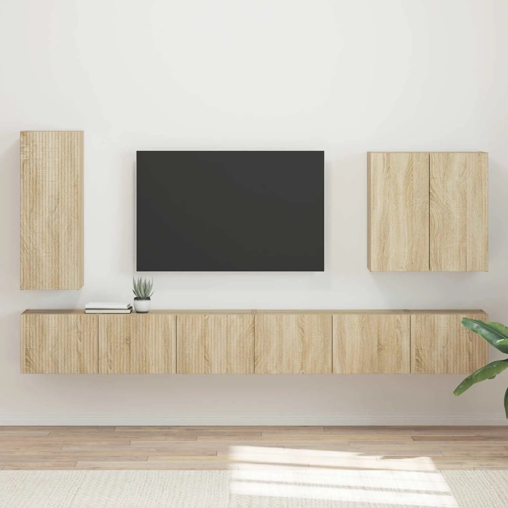 vidaXL Conjunto de Gabinete de Parede para TV 6 pcs Carvalho Sonoma