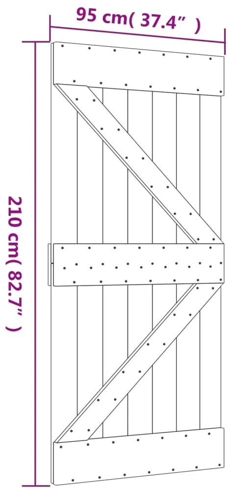 Porta de correr com ferragens 95x210 cm madeira de pinho maciça