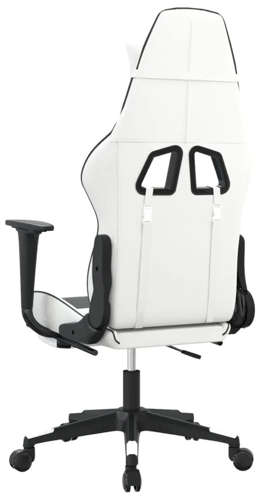 Cadeira gaming massagens c/ apoio pés couro artif. Branco/preto