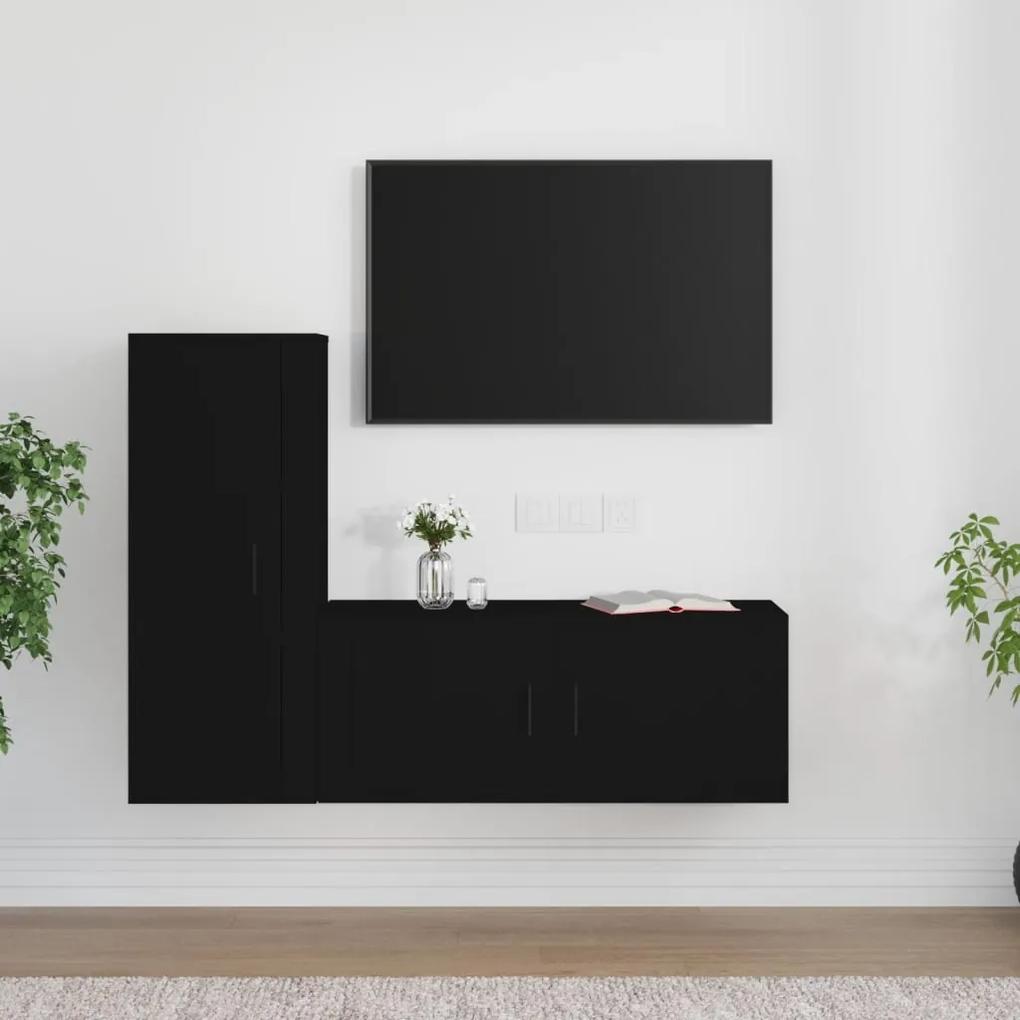 2 pcs conjunto móveis de TV derivados de madeira preto