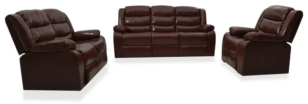 3055337 vidaXL 3 pcs conjunto de sofás reclináveis couro artificial castanho