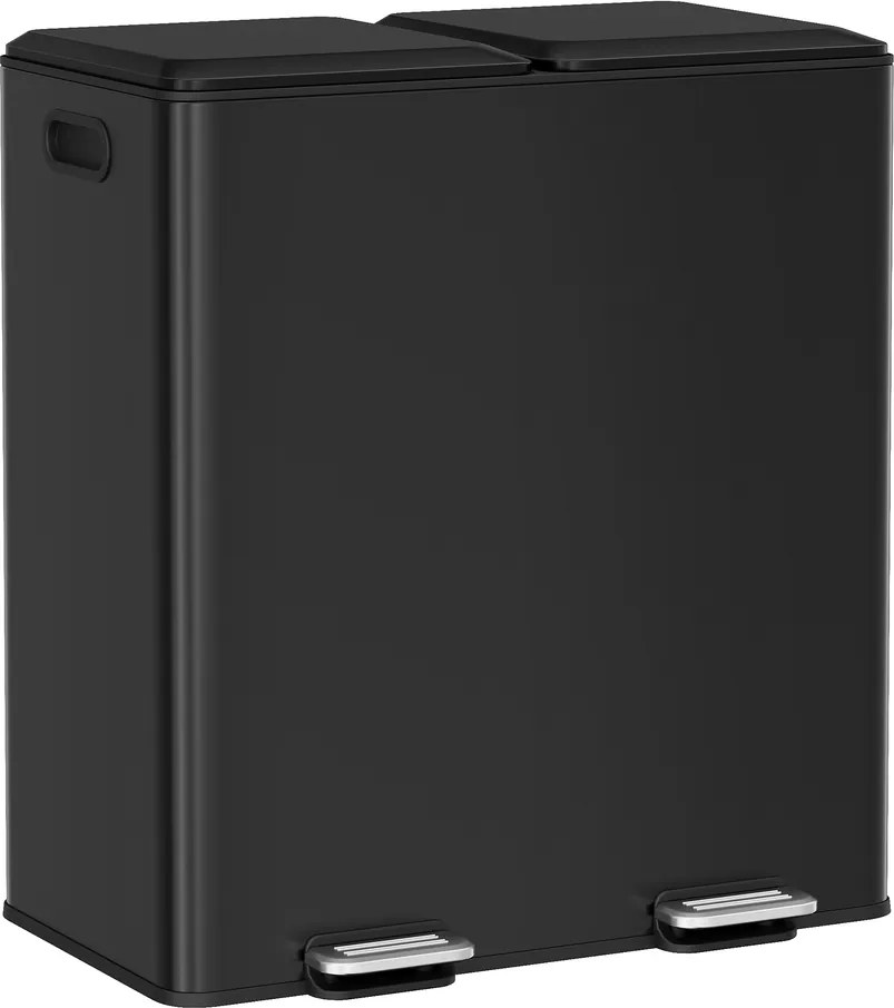 Caixote do lixo de cozinha, 2 x 30 L, 2 compartimentos 64 x 58,5 x 37 cm preto