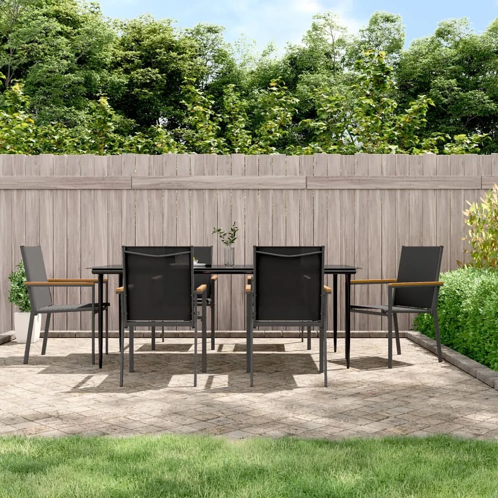 7 pcs conjunto de jantar para jardim textilene e aço preto