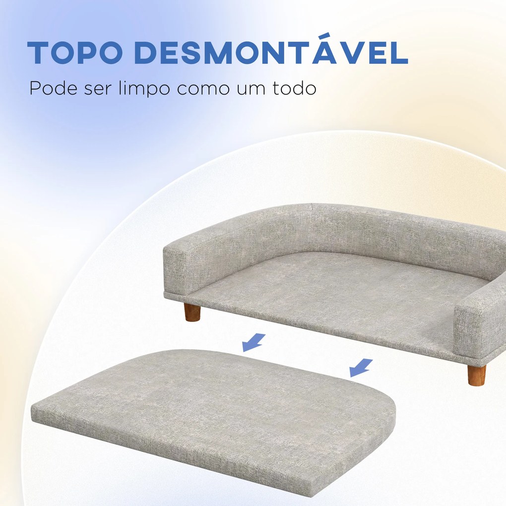 Cama para Cães Cama Elevada para Cães Estofada com Almofada Lavável e Pés de Madeira de Pinho 98x67x25 cm Cinza