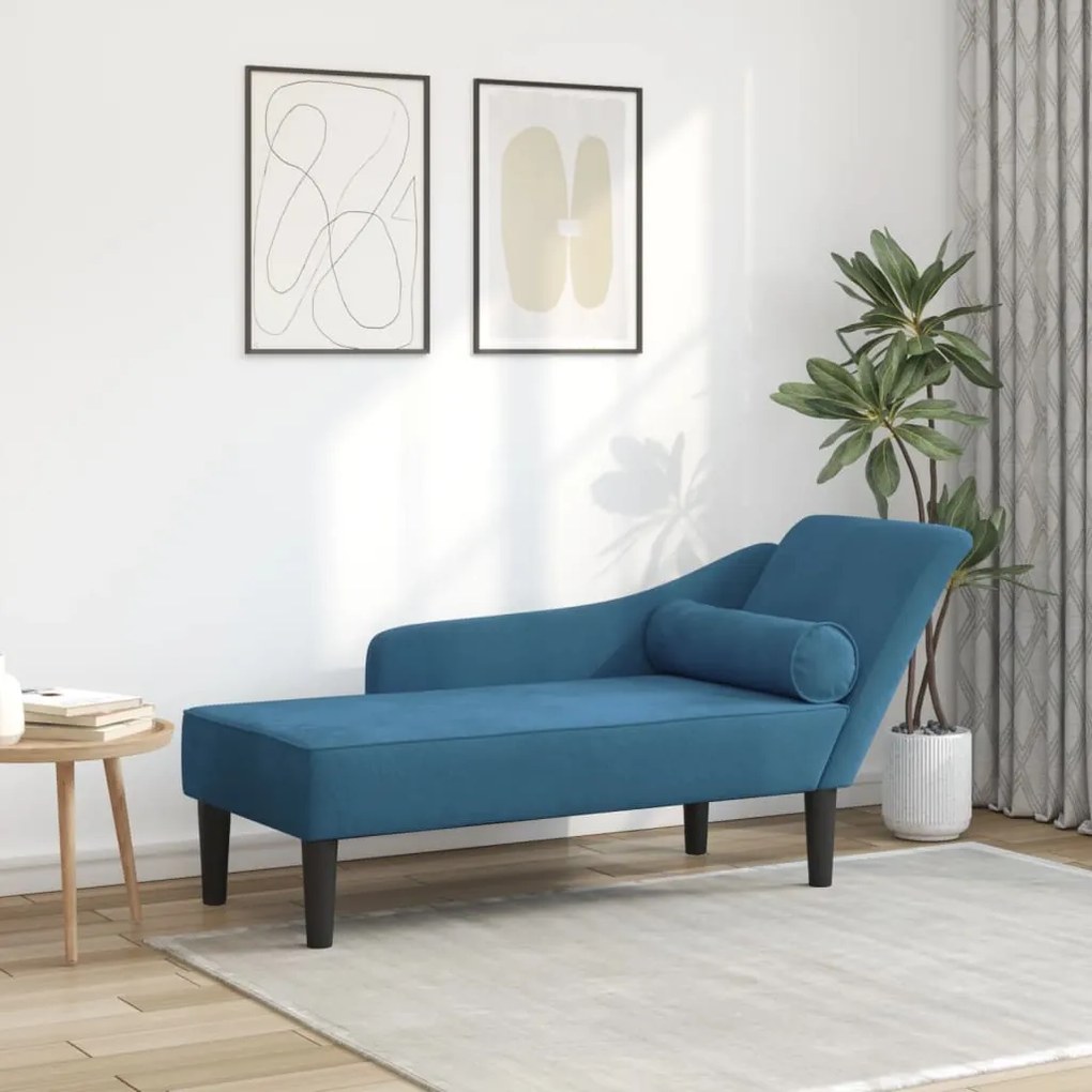 Chaise lounge com almofadões veludo azul