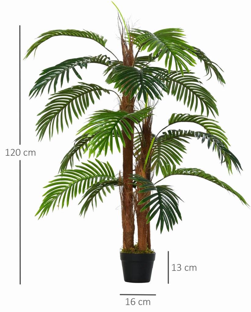 Palmeira Artificial Planta Sintética de 120cm com Vaso 19 Folhas Realistas e 3 Troncos Decoração para Casa Escritório Exterior Verde