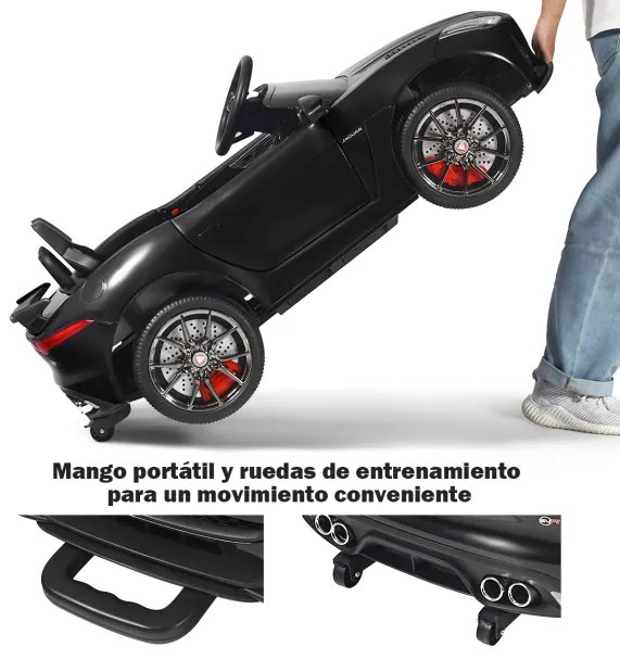 Carro a bateria 12V jaguar para crianças, veículo elétrico com bateria, brinquedo com controle remoto musica, preto