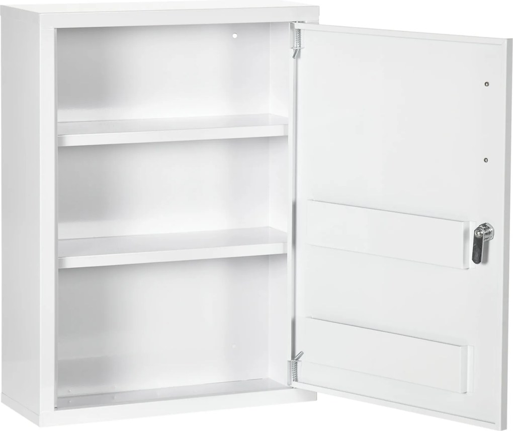 kleankin Armário de farmácia 2 prateleiras 3 níveis com porta trancável 2 chaves 40 x 15 x 53,5 cm branco | Aosom Portugal