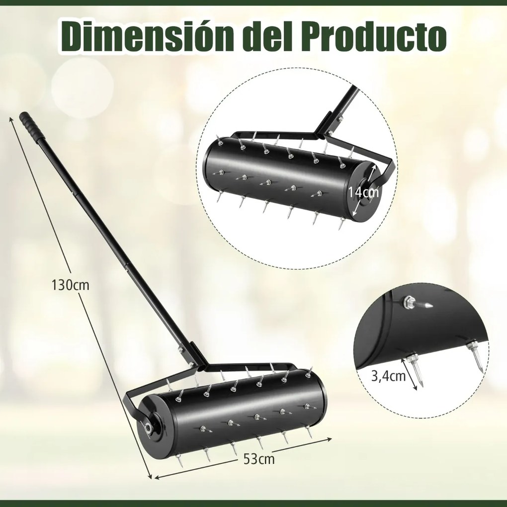 Rolo Aerador de relva com cabo amovível 130 cm Dentes para jardim Pátio Fácil de montar Preto