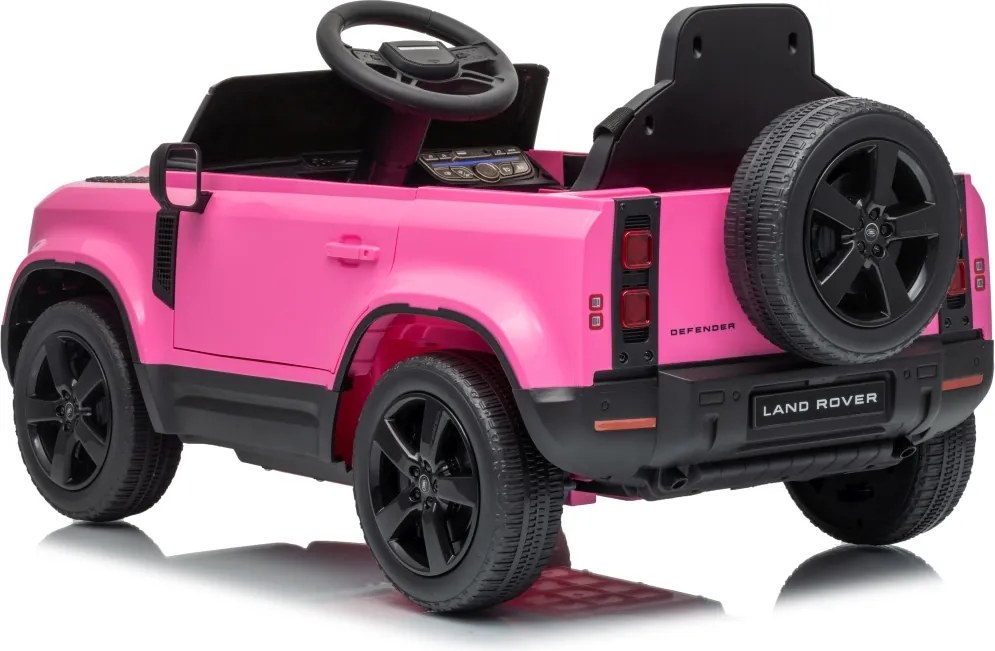 Carro elétrico para Crianças 12V 4x4 Land Rover Defender Rodas de espuma EVA, Assento Couro ecológico, Controlo remoto Rosa