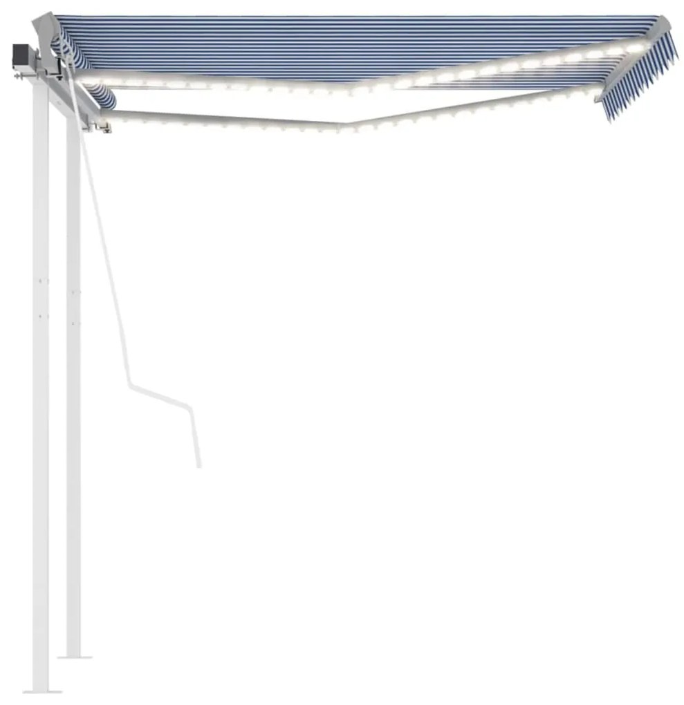 Toldo automático LED e sensor de vento 3x2,5 m azul e branco