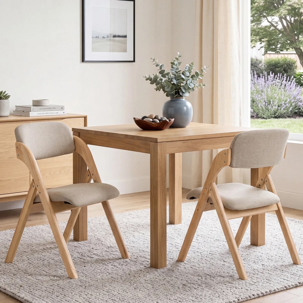 Conjunto de 2 Cadeiras de Jantar Dobráveis (MESA NÃO INCLUIDA), 53 x 61 x 81 cm, Estrutura em Madeira de Seringueira, Bege