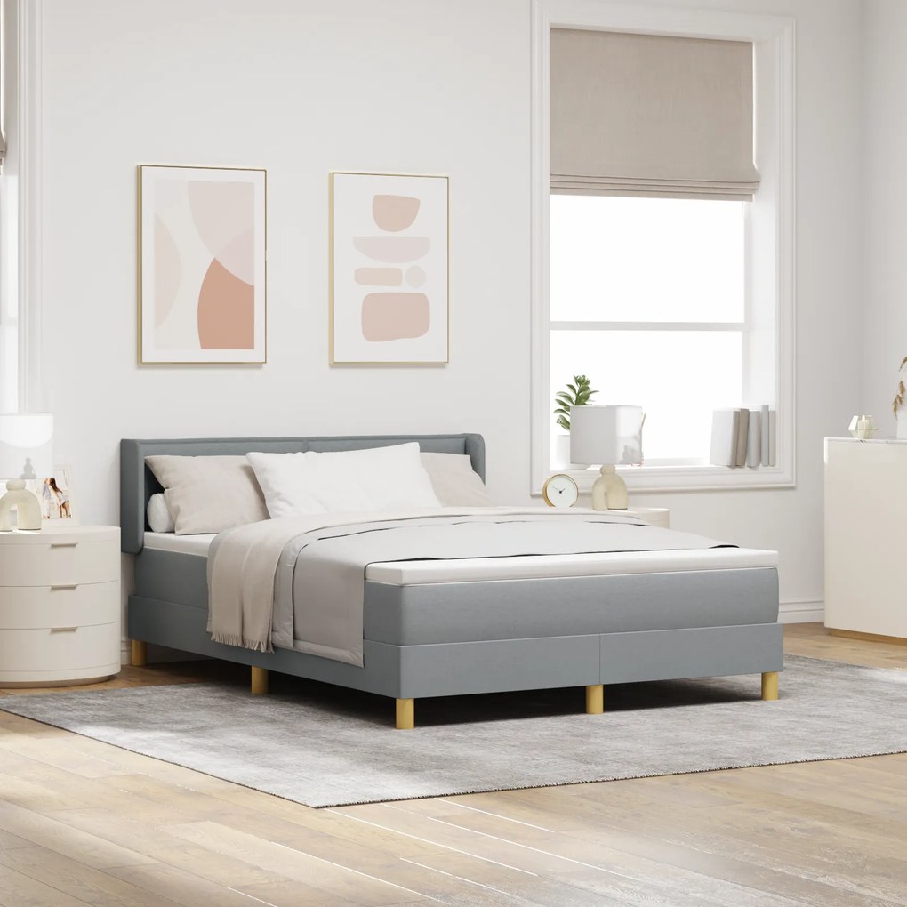 vidaXL Cama box com colchão cinza claro, 140 x 200 cm tecido