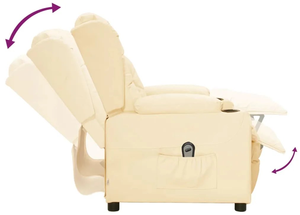 Poltrona reclinável elétrica couro artificial cor creme