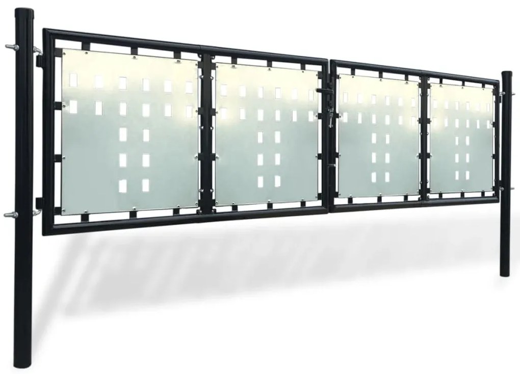 Portão de cerca com porta única 300x150 cm preto