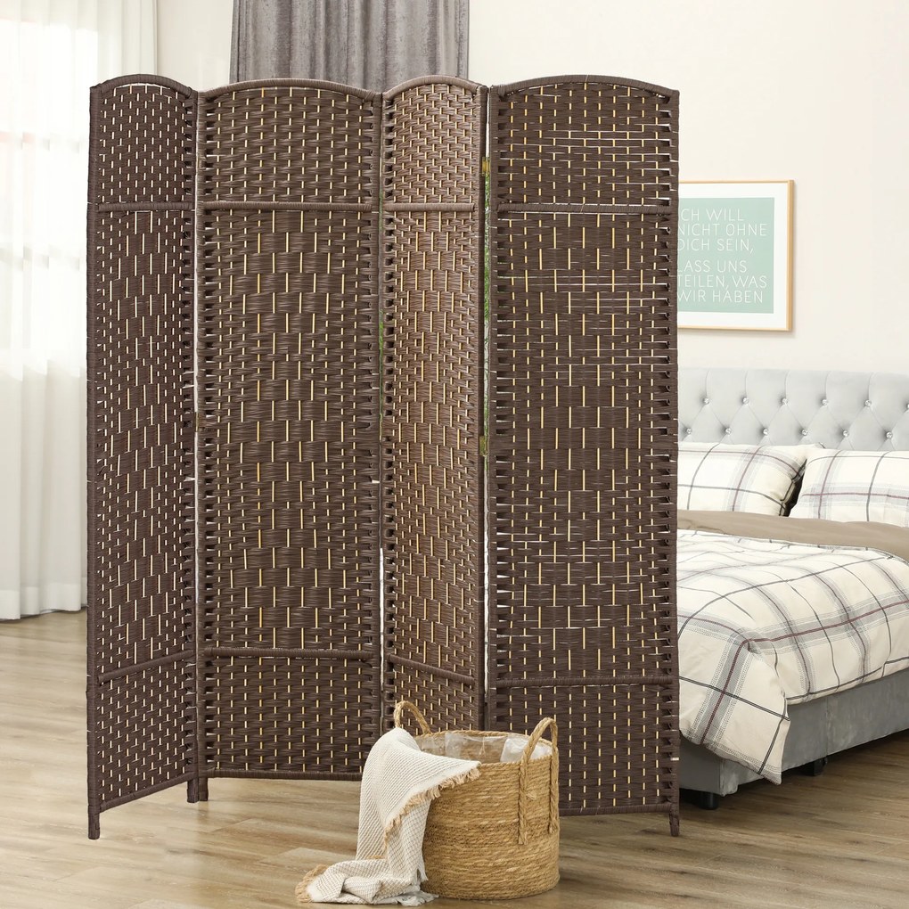 Biombo interior de madeira com 4 painéis 180 x 180 cm, divisória dobrável para sala ou quarto, castanho