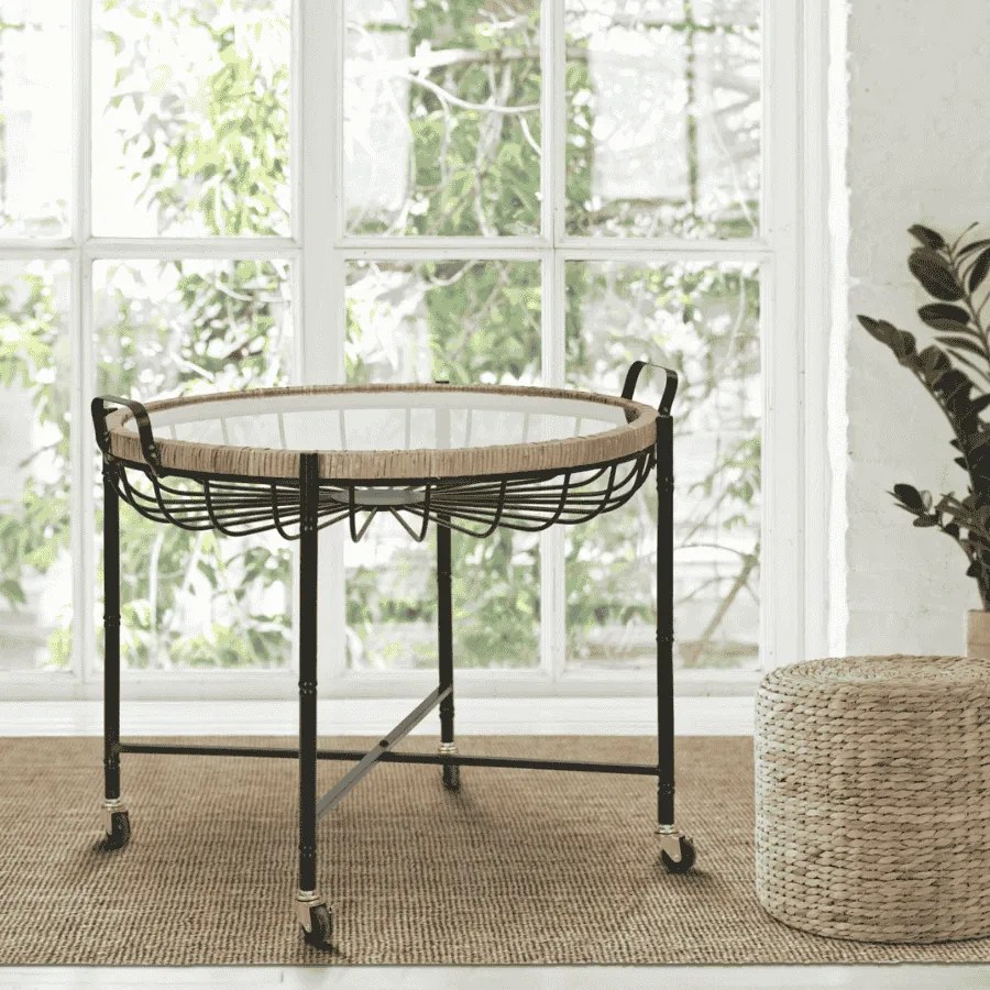 MESA DE CENTRO CEBU COM VIDRO 70,5X65X57 CM CASTANHO E PRETO