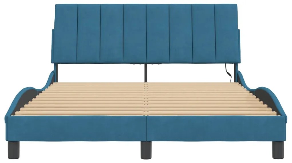 Estrutura de cama c/ luzes LED 140x190 cm veludo azul