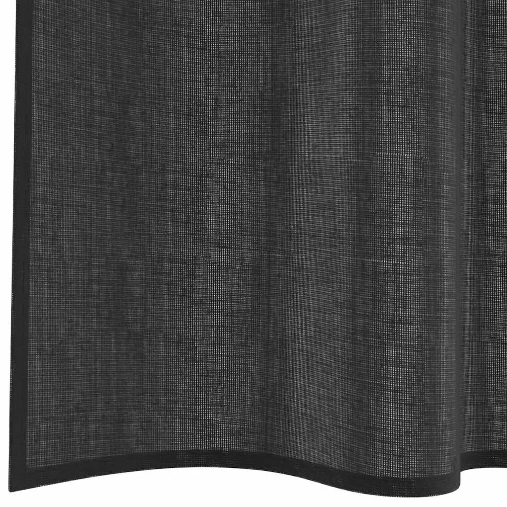 Cortinas de voile com bolsos para varão 2 pcs preto