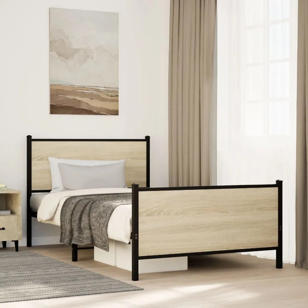 Estrutura de cama sem colchão 100x200 cm metal carvalho sonoma