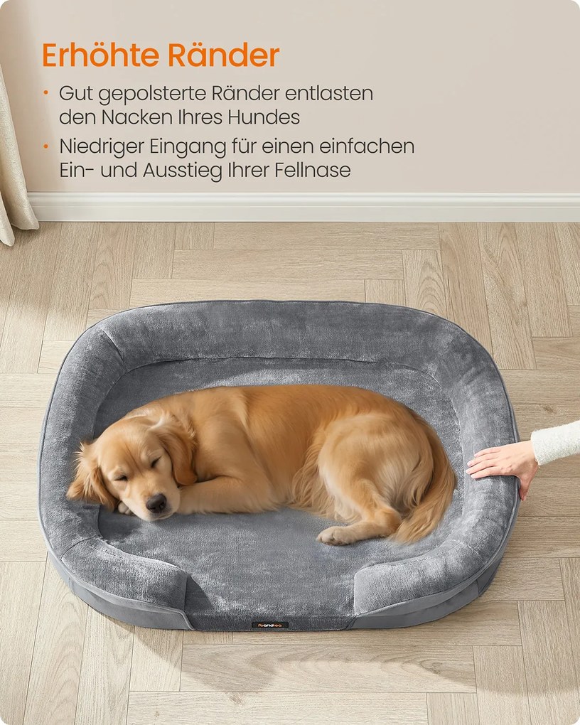 Cama para cães com bordas elevadas 106 x 76 x 18 cm cinza claro