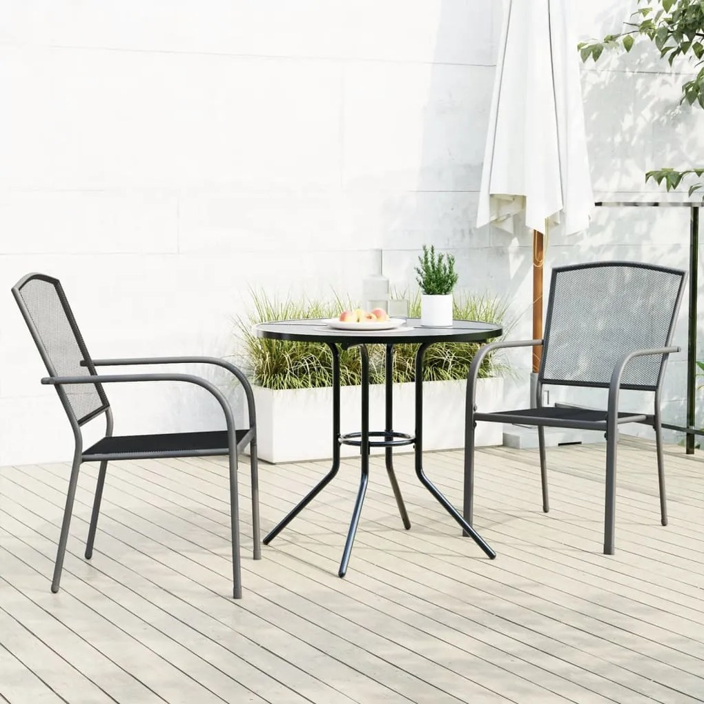 Cadeiras de jardim encastrar 3 pcs aço revestido a pó antracite