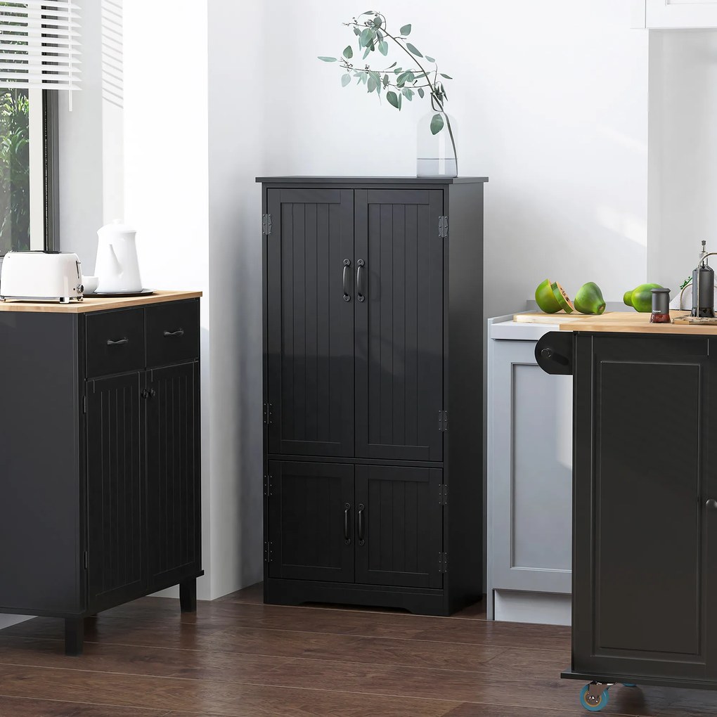 Aparador de cozinha contemporâneo com múltiplas opções de arrumação: 2 armários e 3 prateleiras, 60 x 30 x 123 cm, preto